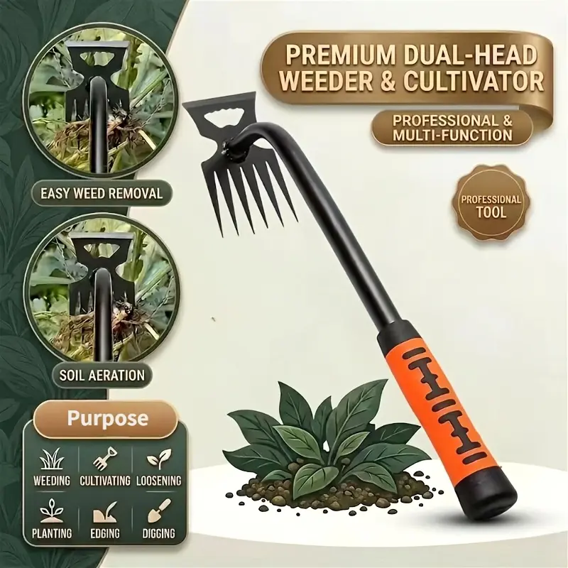 Weed Remover, Manual Gardening Weed Remover Easily Removes Roots, Loosens Soil, Multifunctional Gardening Rake, Gardening Hoe, Suitable for Courtyards, Gardens, and Farms, Landscape Rake, Tool