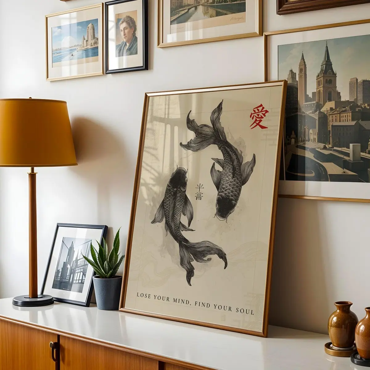 1pc Koi Fish Painting, Japanese Wall Art, Vintage Poster, Modern Home Decor, Bedroom, Living Room, Bathroom, Framed Option