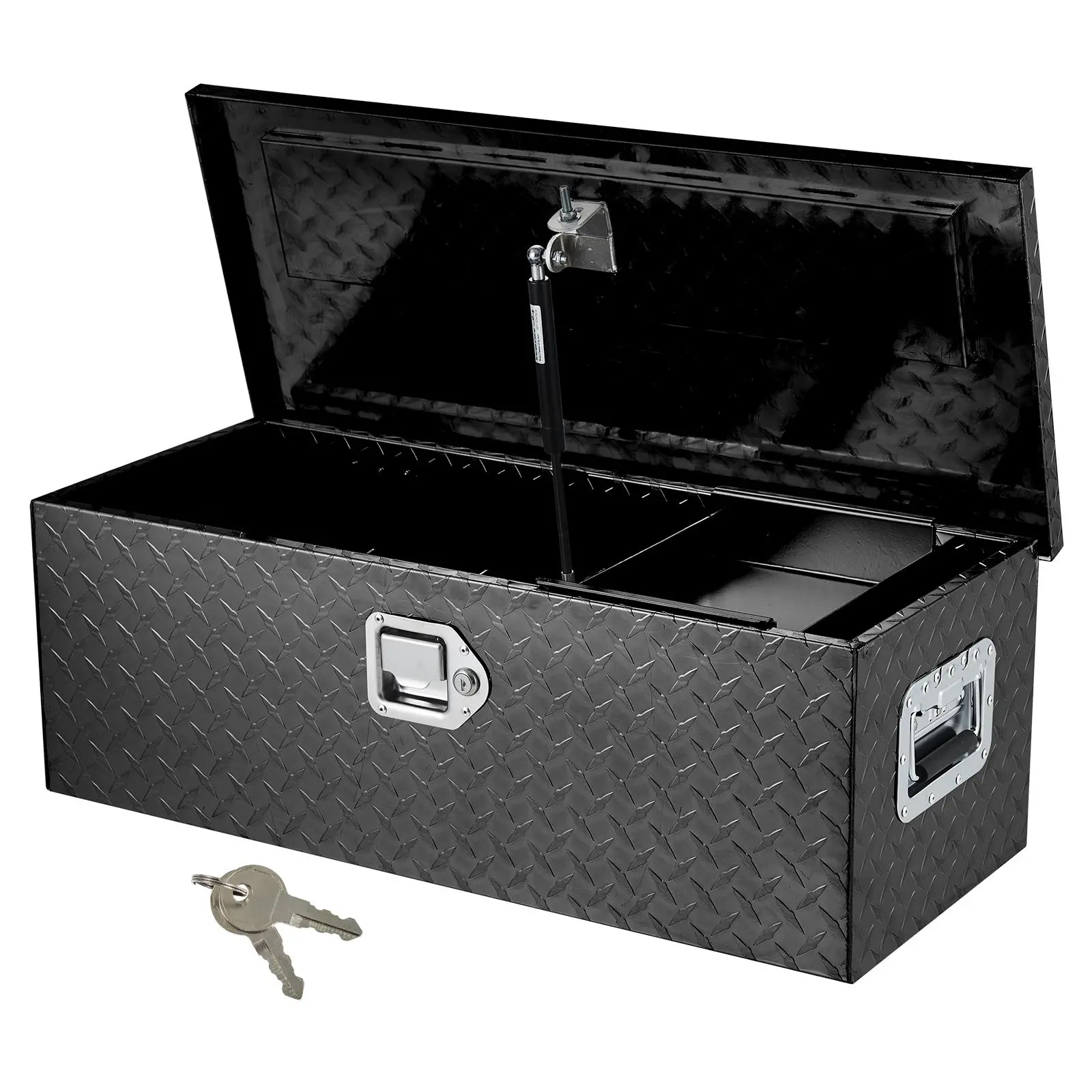 48 Inch Aluminum Tool Box for Truck, Truck Bed Tool Box, Trailer Tool Box with  2 Gas Rods & 1 Sliding Box, Waterproof Tool Box for Pick Up Truck, RV Trailer, Black