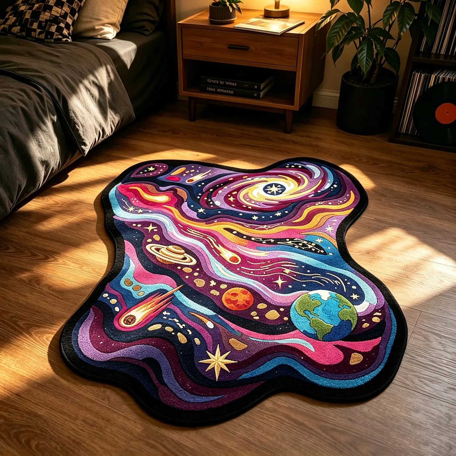 Psychedelic Space Nebula Carpet, Cosmic Planet Earth Creative Irregular Rug, Trendy Decor for Living Room, Bedroom, Entryway, Bathroom