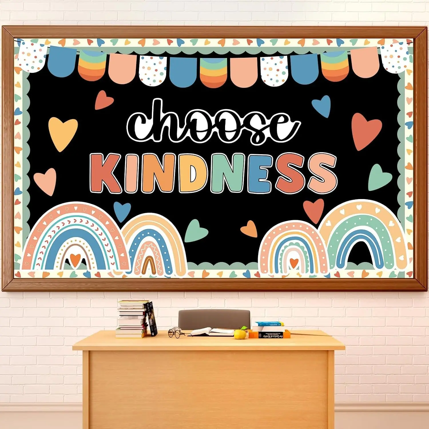 Choose Kindness Bulletin Board Rainbow Cutouts Boho Positive Classroom Decoration Choose Bohemia Bulletin Board for School Classroom  Chalkboard Wall Door Décor Christmas Holiday Party Supplies