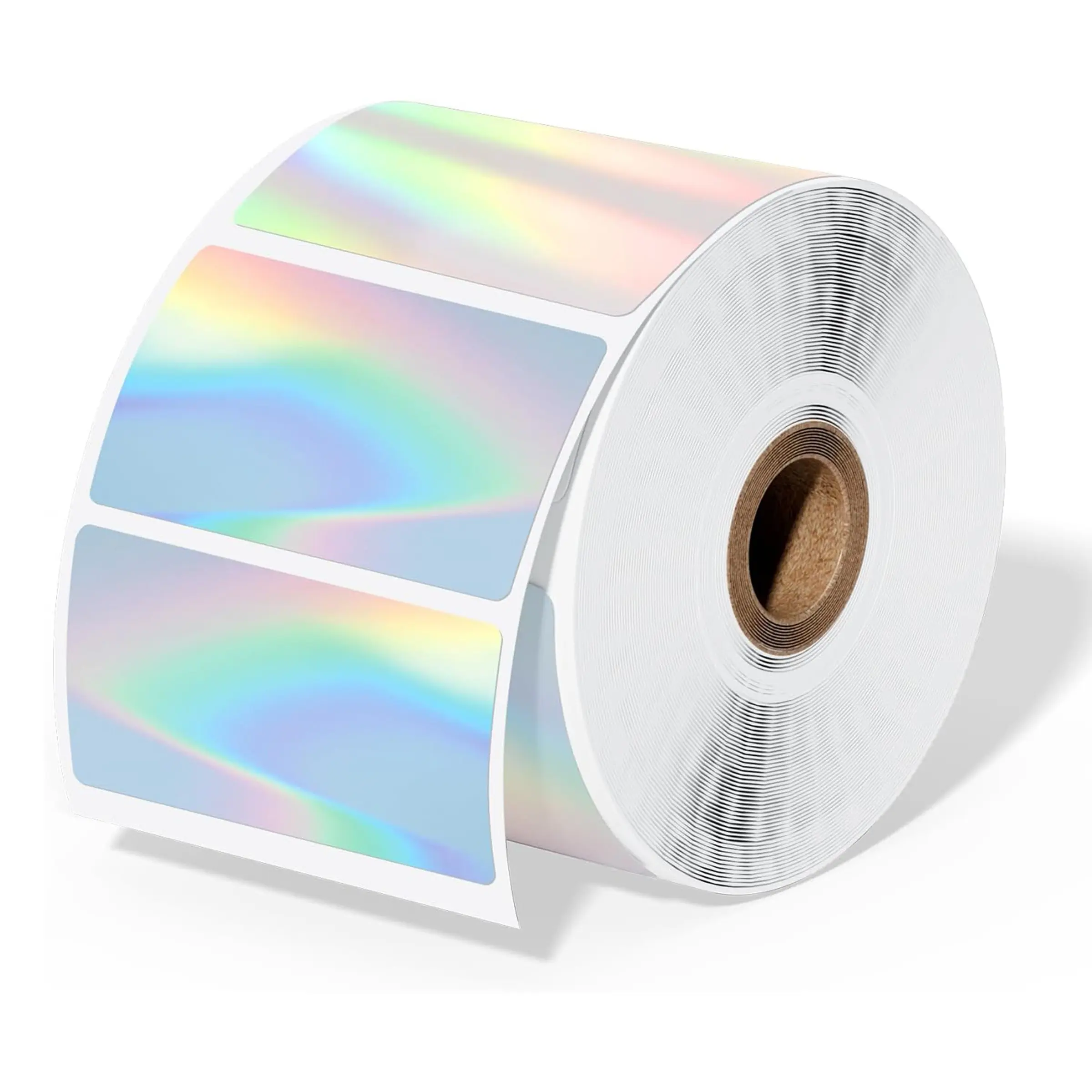 500 sheets,Square holographic thermal labels—waterproof, rainbow-glitter thermal printing stickers suitable for gift box packaging, custom DIY logos, QR codes, and personalized name labels, Labels for printer