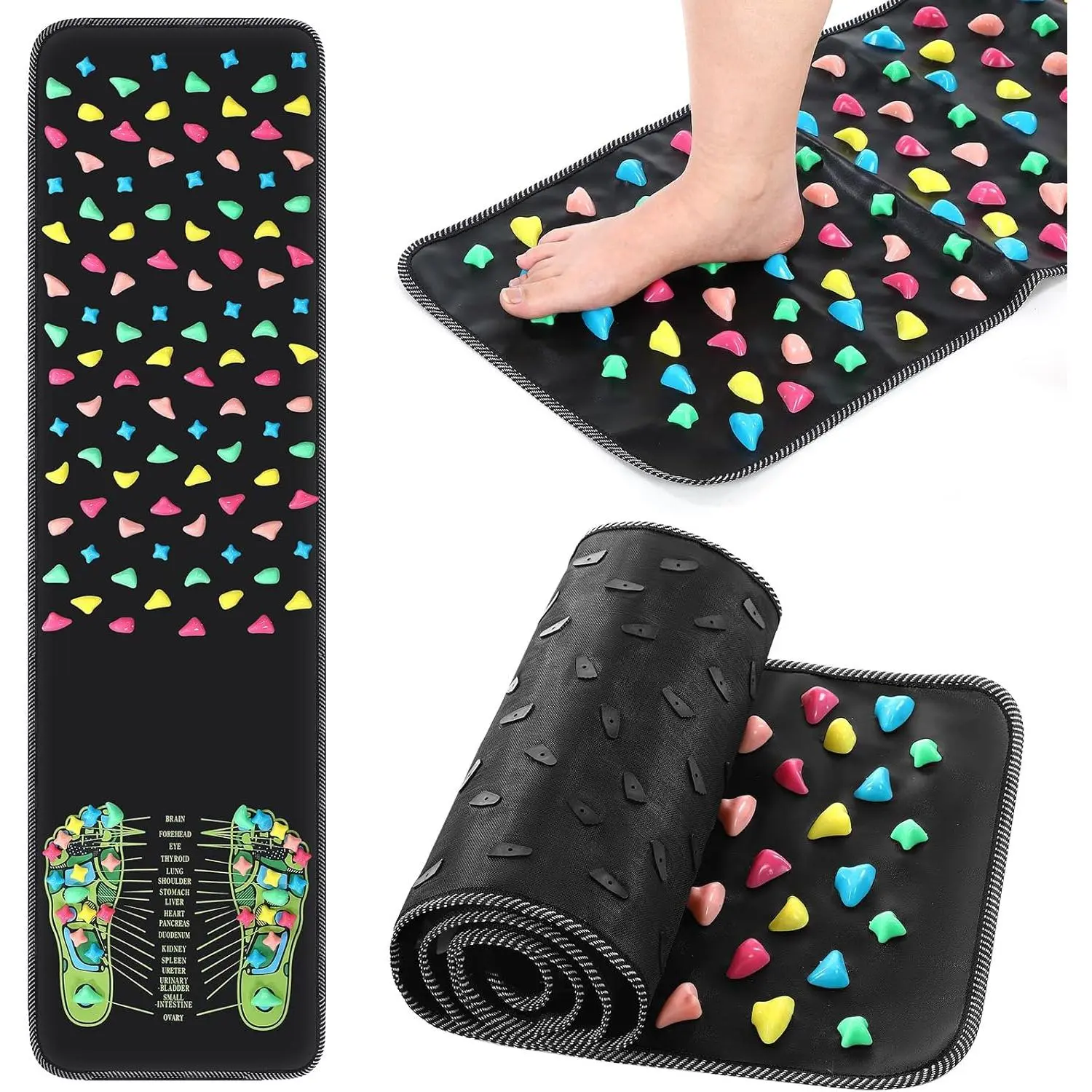 Foot Massage Mat Reflexology Walk Stone Road Foot Massage Acupoint Mat for Acupressure Relaxes for Long Sitting Elderly Students and Office Workers (13.78 x 47.24 Inches)