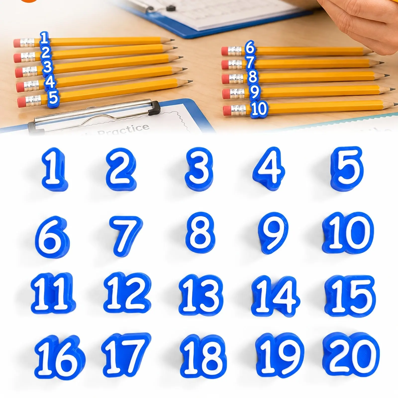 20 Pcs Numbered Pencil Toppers 1-20, Reusable Classroom Pencil Labels, Pencil Tracking Markers for Teachers, School Organization Tools, Classroom Supplies