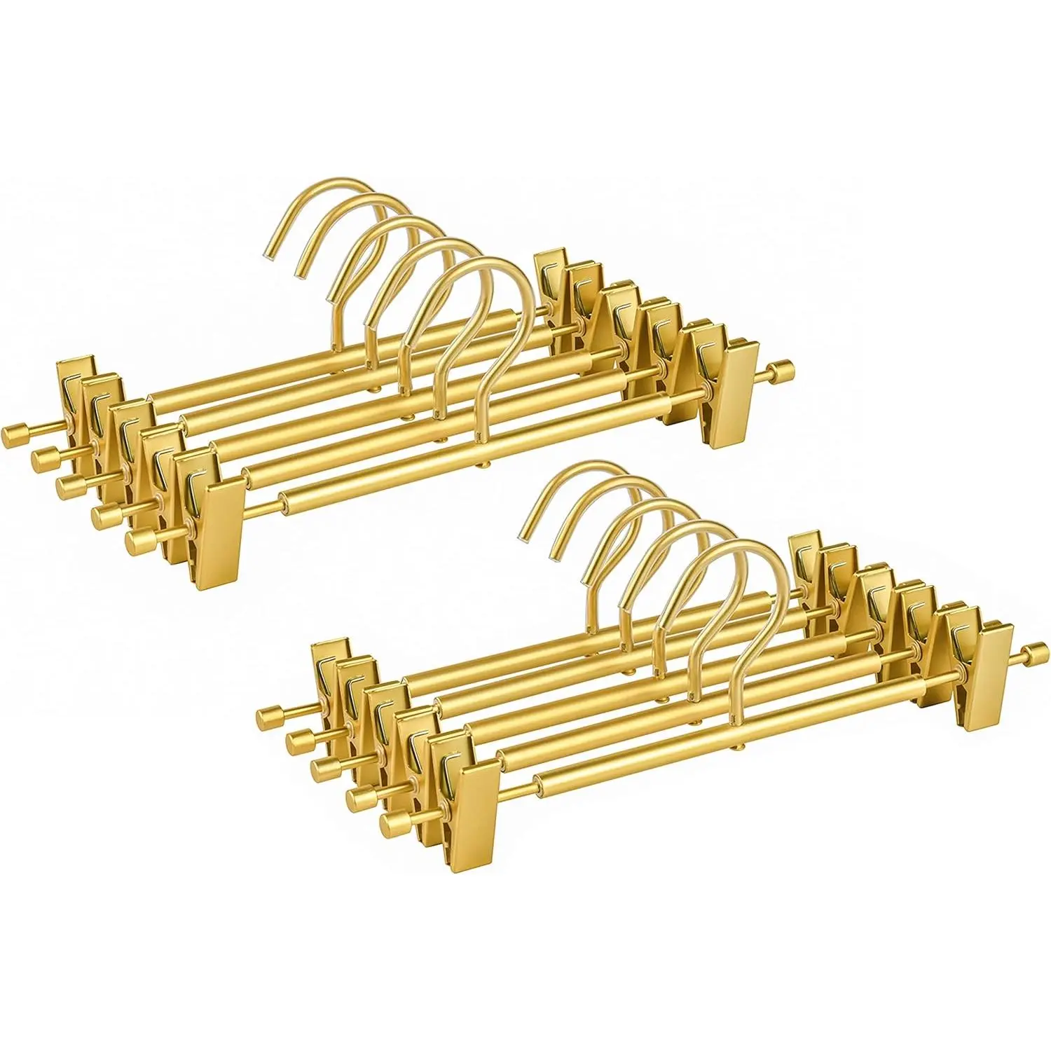 10 Pack Matte Gold Aluminum Pants Hangers, 12.2” Extra Smooth Metal Skirt Hangers with 2 Adjustable Non-Slip Clips, Light & Sturdy Metal Hangers for Shorts, Trousers & Slacks