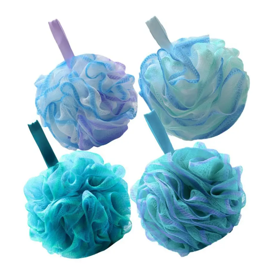 4 Pack Large Bath Loofah Sponge Set - 70g Thick PE Material Mesh Texture Shower Scrubbers for Deep Exfoliation, Gentle Cleanse, Rich Foaming, Hang Dry Fast, 4 Colors, Durable Family Bathroom Essentials