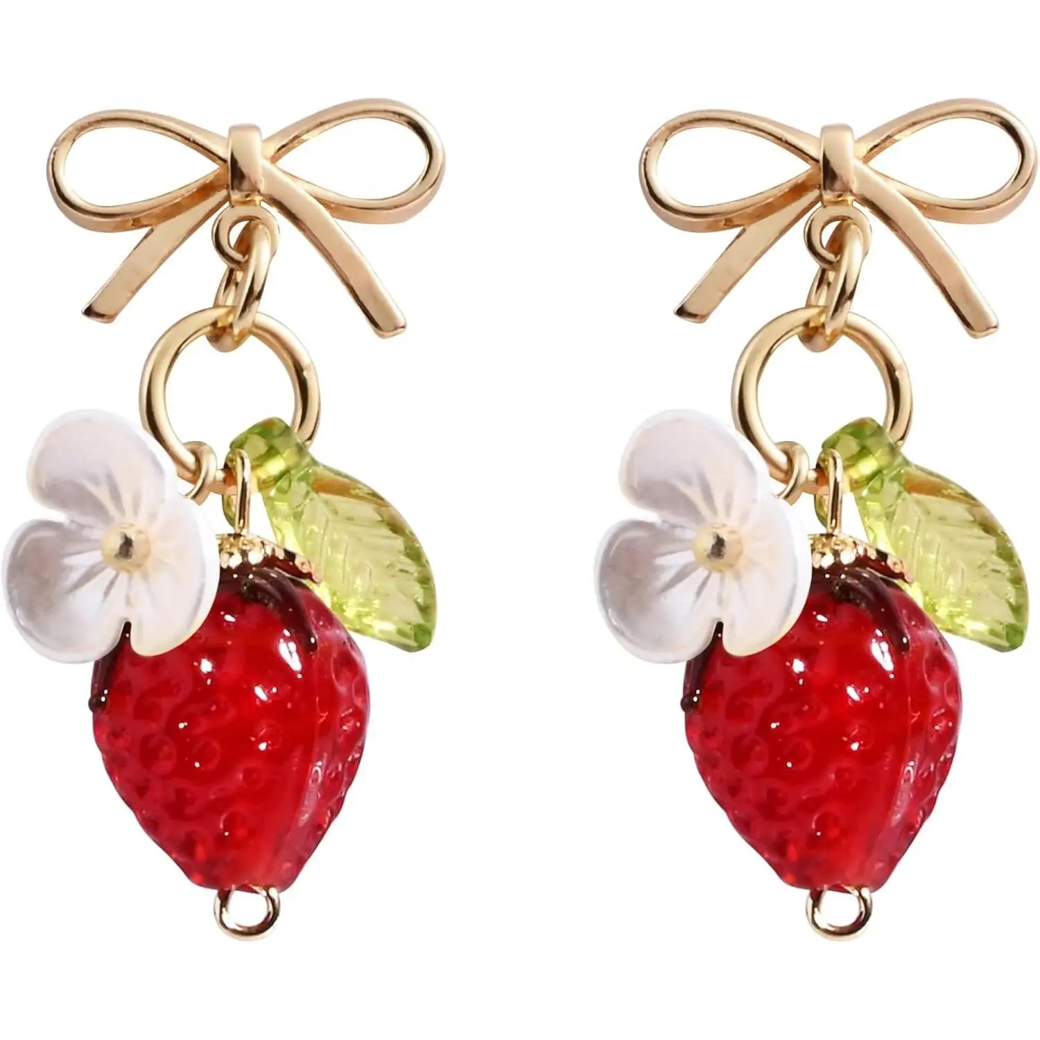 Orange  Strawberry Imported Czech Glass Beads Earrings  Bowtie Fruits Dangling Stud Earrings For Women