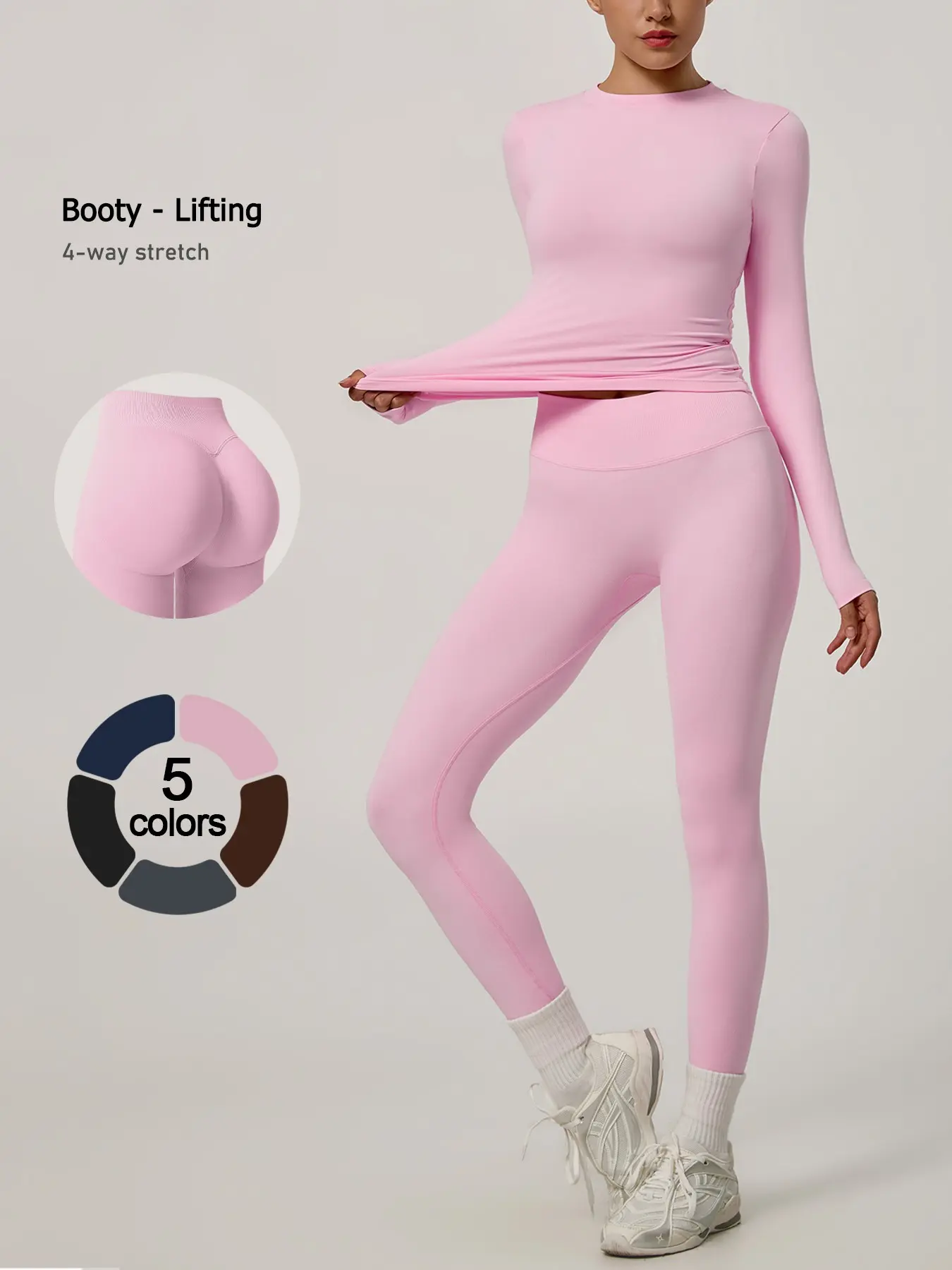Women's Two-Piece Sportswear Set, Soft Skin-Friendly Fabric, No Friction, Round Neck, Long Sleeve, High Waist, Elastic Material, Women Workout Clothes