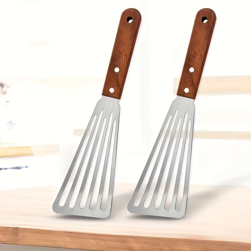 Heavy-Duty Stainless Steel Flipping Spatula- Professional Restaurant and Home Kitchen Tool with Non-Slip Grip- Versatile Pancake, Steak, Fish, Burger Flipper- Easy-Clean Design for Grilling, Frying, and Stir-frying- Ergonomic Wooden Handle