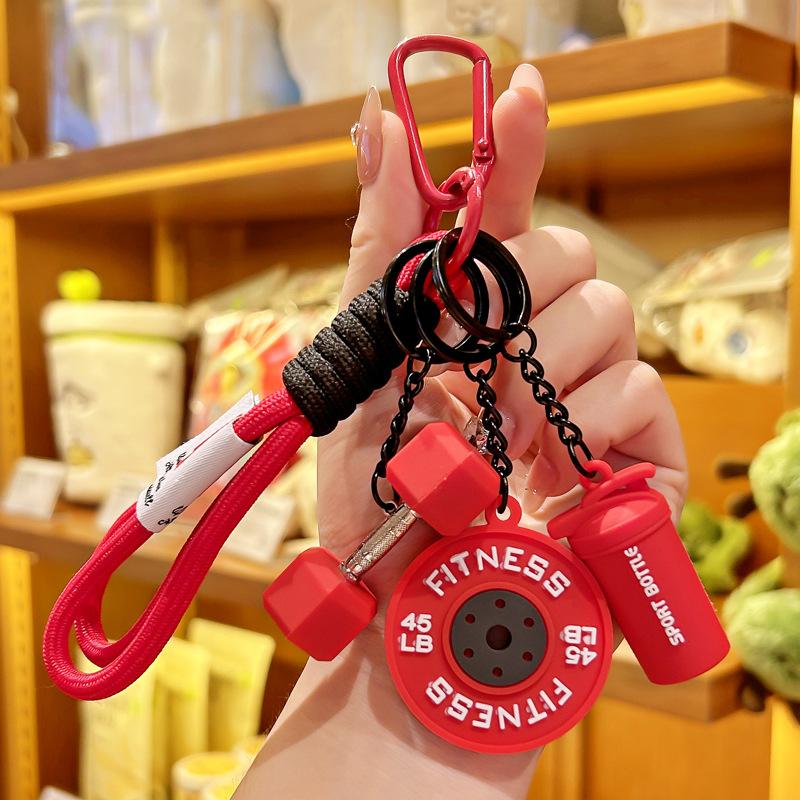 Cute Cartoon Fitness Dumbbell Keychain Purple Sports Barbell Bell Charm Keyring for Women Men Backpack Bag Pendant Gift