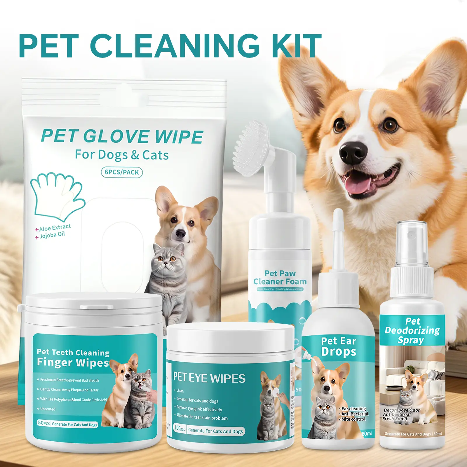 Dog Complete All-in-1 Cleaning Grooming Kit - Pet Supplies for Fresh Breath, Clean Paws, Eyes, Ears & Coat Care