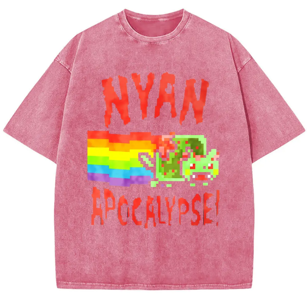 Nyan Cat Apocalypse Graphic Print Menswear Crew Neck T-Shirt