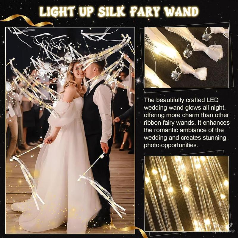 Proof Sportiva 30 Pieces Wedding Wand Ribbon Fluttering, 3 Light Up Modes, Light Up LED Silk Fairy Tale Wand, Light Up Lace Wand with Bell, Suitable for Weddings, Carnivals, Concerts, New Year's Day, Birthday Parties, Holiday Parties and more!