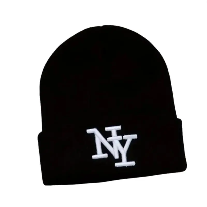 Unisex Knitted Beanie Hat, Classic NY Letter Print Warm Skull Cap, Soft Winter Ski Pull-on Hat for Men & Women