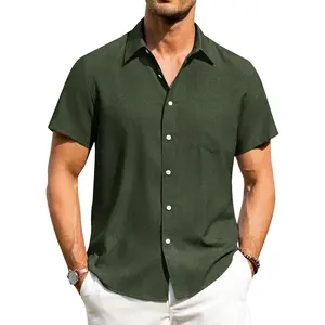 Alimens & Gentle Mens Linen Shirts Short Sleeve Button Down Shirts Wrinkle Free Casual Vacation Beach Summer Topsgift