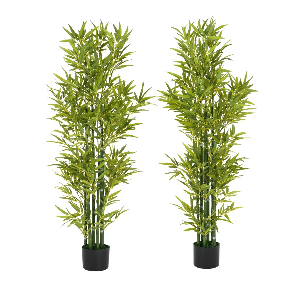 5' Artificial Bamboo with Black Plastic Pot, Set of 2