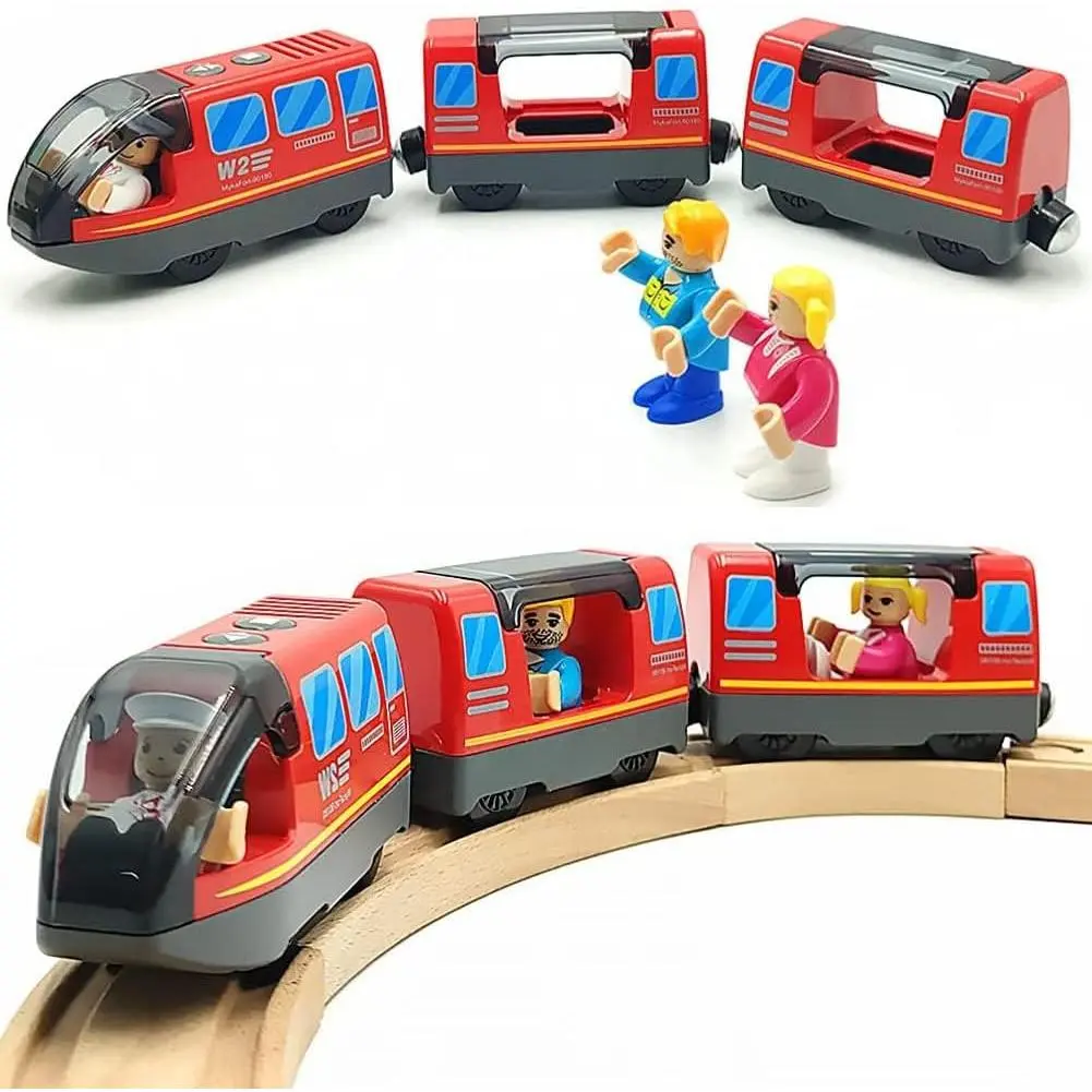 TOPLIVING Battery Operated Wooden Train Track Set Toy High Speed for Toddlers 3 4 5 Years Old Boys Kids Magnetic Couplings City Vehicle with Figures