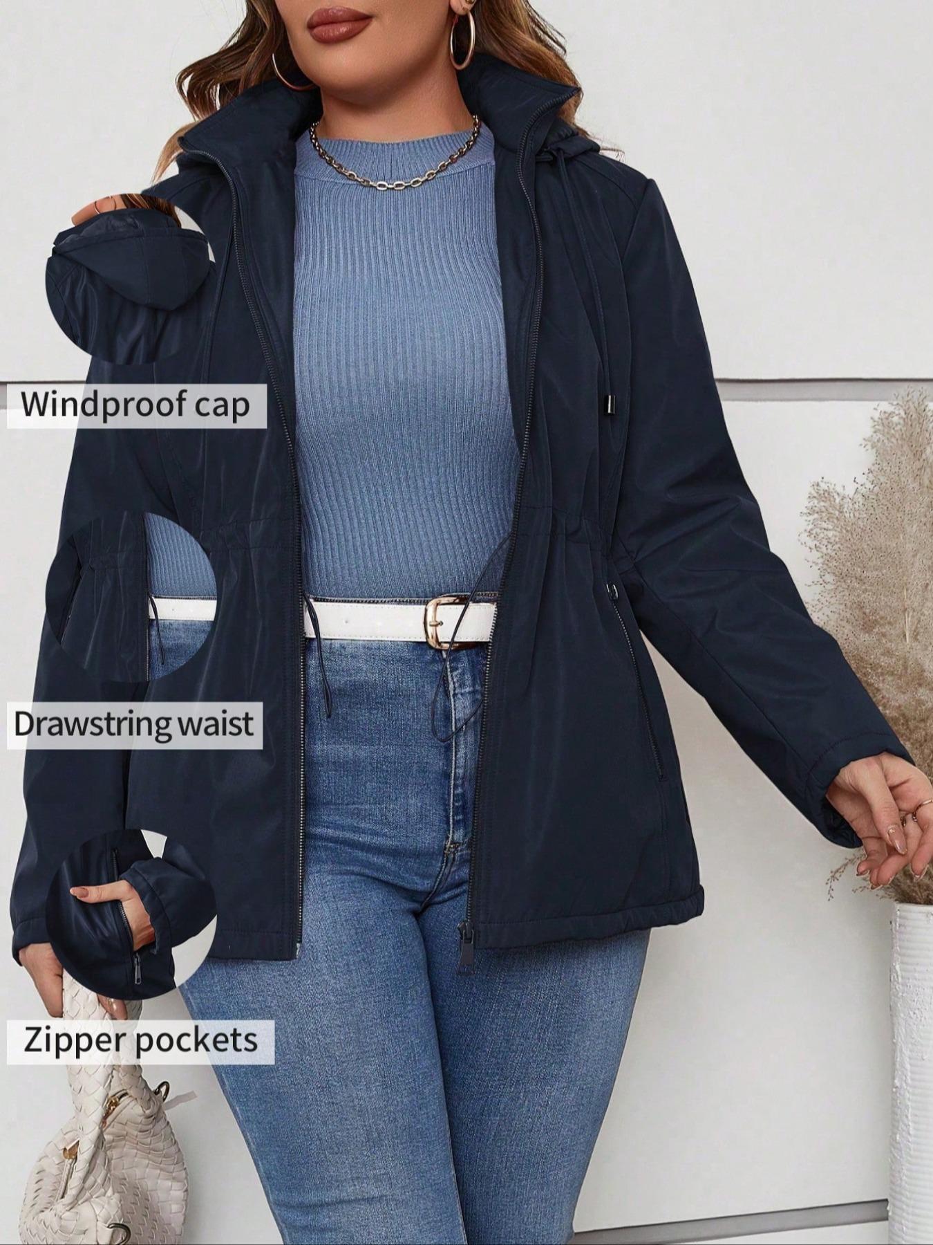 Women's Plus Size Cotton Jacket, Hooded Spring Fall Coat, Waist Drawstring Pocket Casual Outerwear, Warm Winter Thin Cotton Vest