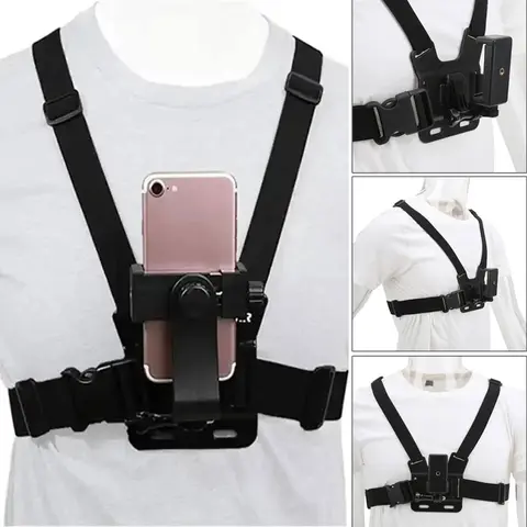 Hands-Free Cellphone Chest Mount Harness - Adjustable Mobile Phone Holder for POV Video Recording, Vlogging Equipment Accessories Compatible with iPhone, Samsung, Android Phones & Action Cameras
