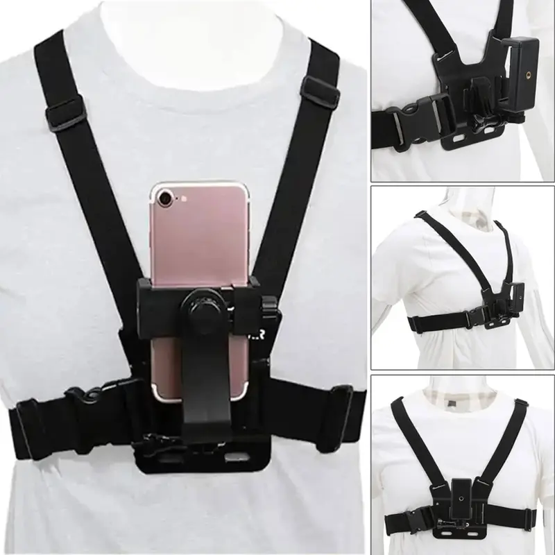 Hands-Free Cellphone Chest Mount Harness - Adjustable Mobile Phone Holder for POV Video Recording, Vlogging Equipment Accessories Compatible with iPhone, Samsung, Android Phones & Action Cameras