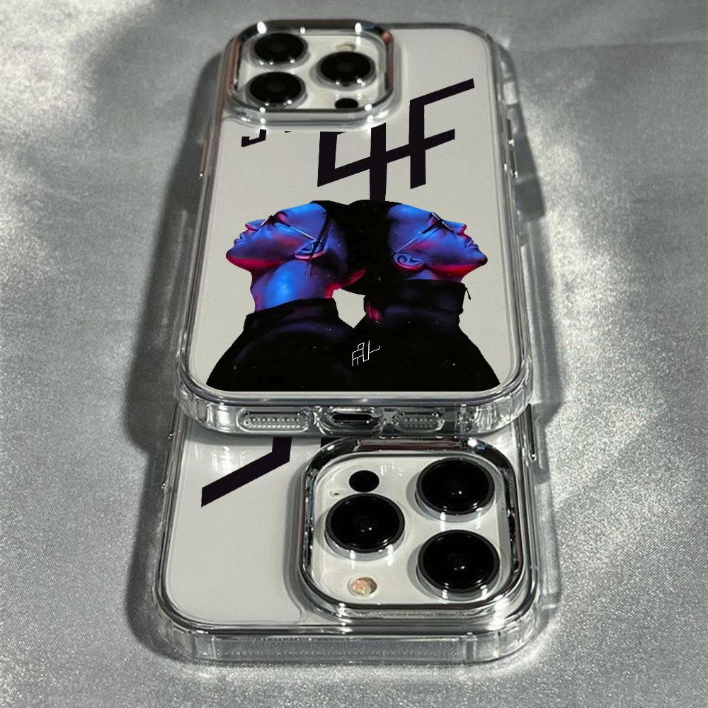 Phone case Apple for iPhone 17 Air 16 15 14 13 12 Pro Max Plus Electroplated Lens frame Transparent Soft case, cyber neon style with twin characters wearing glasses