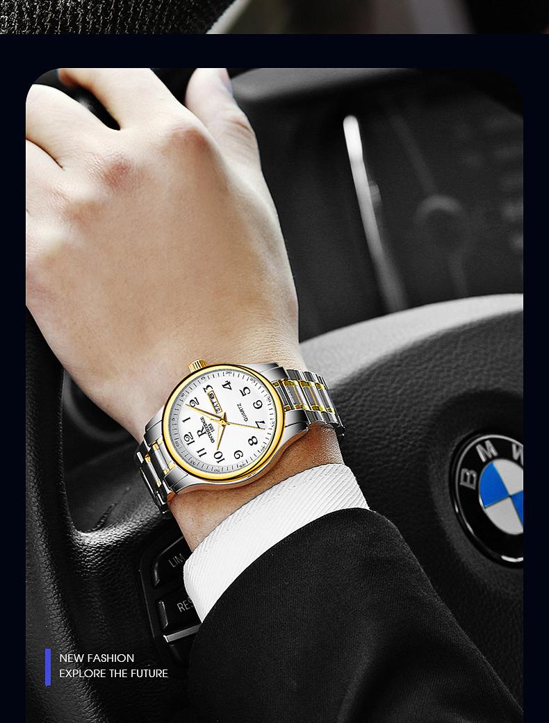 His & Hers Luxury Gold Quartz Watch Set for Senior Couples - Easy Read Large Dial, Day Date Display, Stainless Steel Band, Comfortable Casual Wristwatch, Perfect Retirement Anniversary Gift for Parents