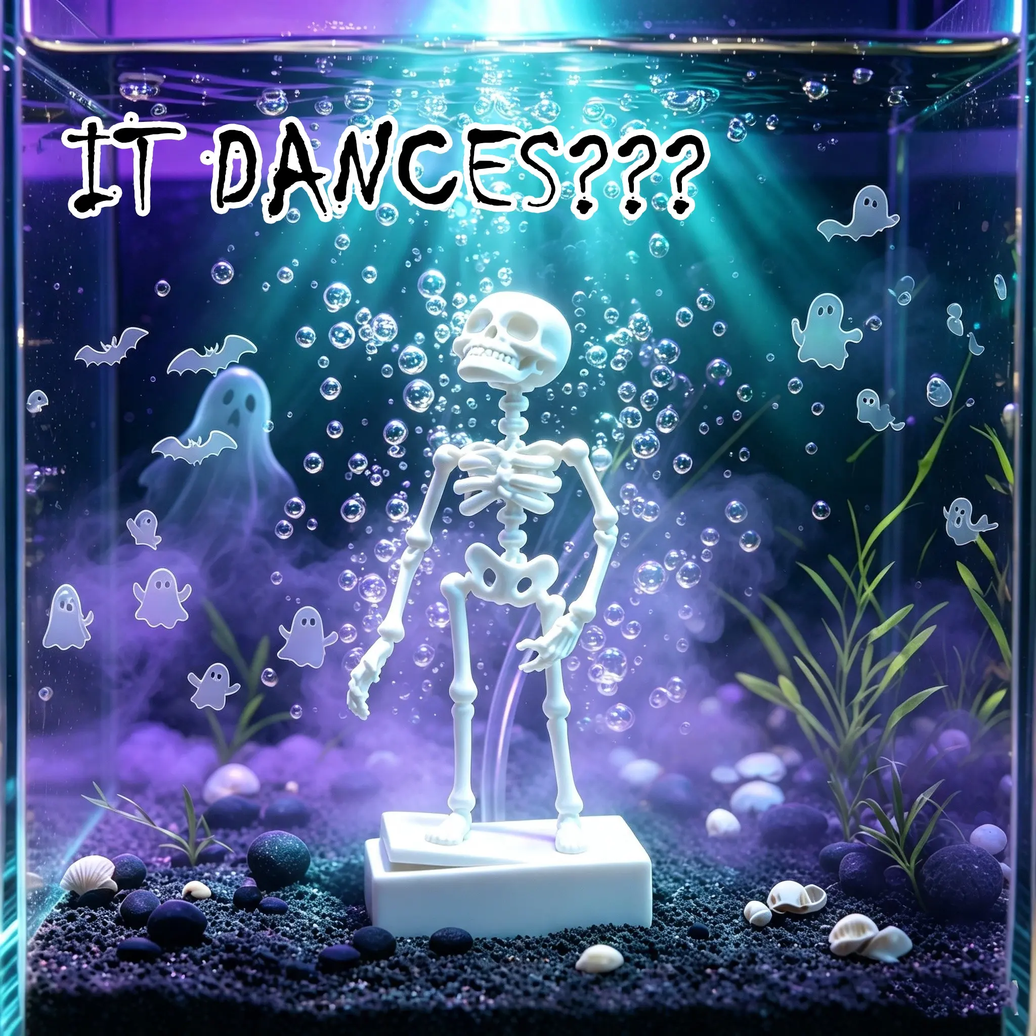 Dancing Skeleton Aquarium Bubbler Ornament, Aquarium Decorations, 3D Printed Movable Skeleton Fish Tank Air Driven Decor, Funny Underwater Floating Skeleton Figurine, Unique Halloween Aquarium Landscape Decoration Fish Tank Accessory