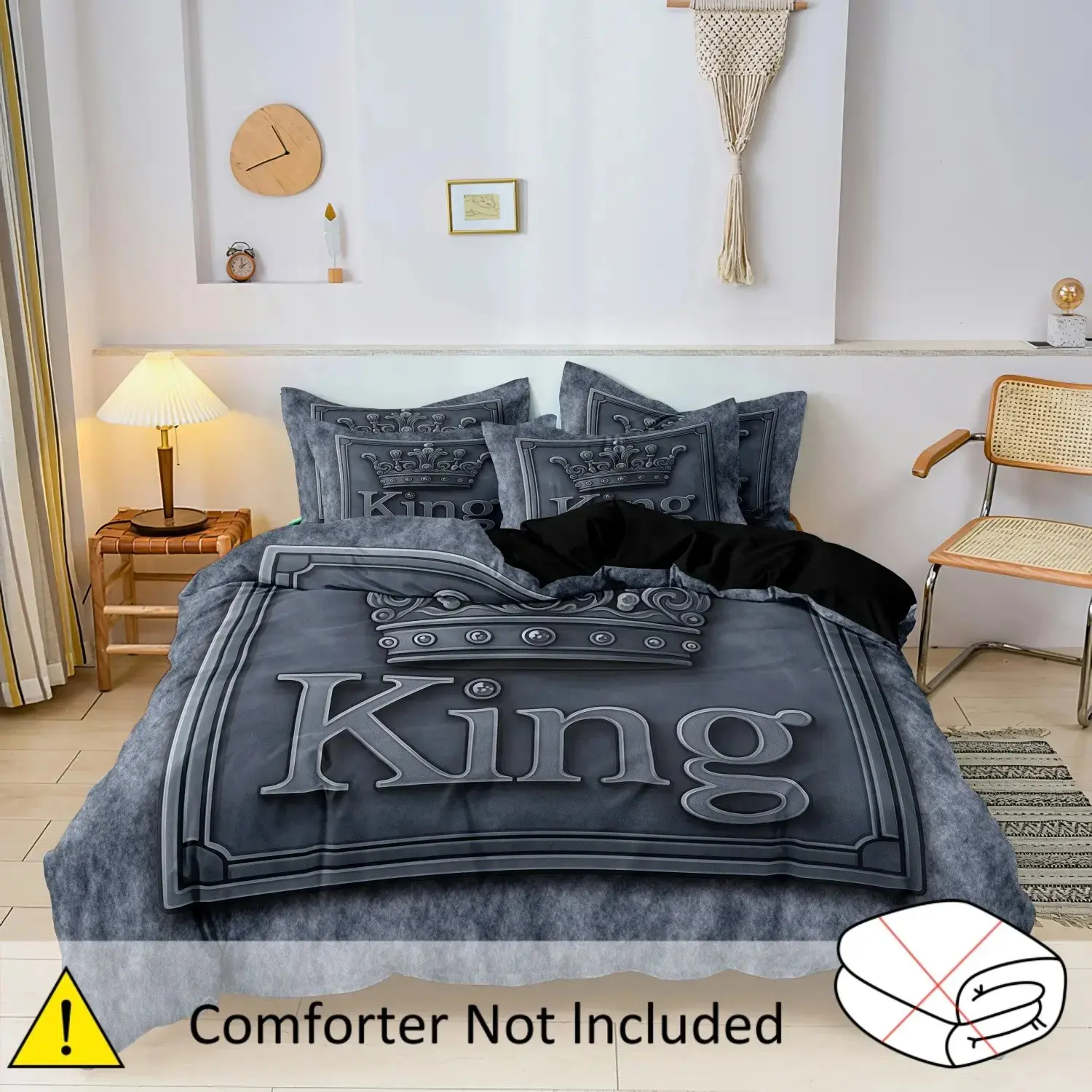 European Crown Letter Print Bedding Set, 3D Embossed Visual Effect, Duvet Cover and Pillowcase Combo, Luxury and Bold, Multiple Sizes