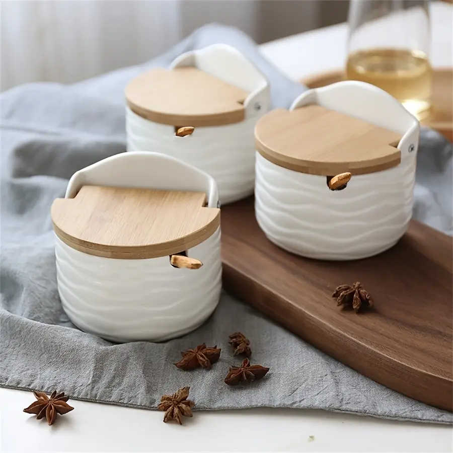 Porcelain Flip-Lid Condiment Storage Jars, Seasoning Dispenser Bottles, Salt Sugar Spice Airtight Containers, Ideal for Kitchen Counter & Dining Table Use,leak,coffee,mist,hair,continuous,cookie,custom,steamer,juice,trinket,vanilla,travel,welln,,,,ce,cork