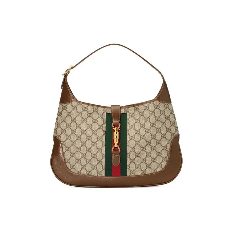 Gucci Jackie 1961 Handbag for Women – Ebony Brown and Tan Monogram Leather Crossbody Bag with Gold-Tone Turnlock Clasp