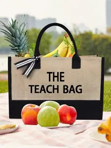 Teacher Appreciation Gift Set (2 pieces): Khaki tote bag and khaki cosmetic bag, both printed with the words "Teach Bag"; Canvas women's large-capacity backpack; Graduation gift; Back-to-school gift! Gifts for returning students and teachers!