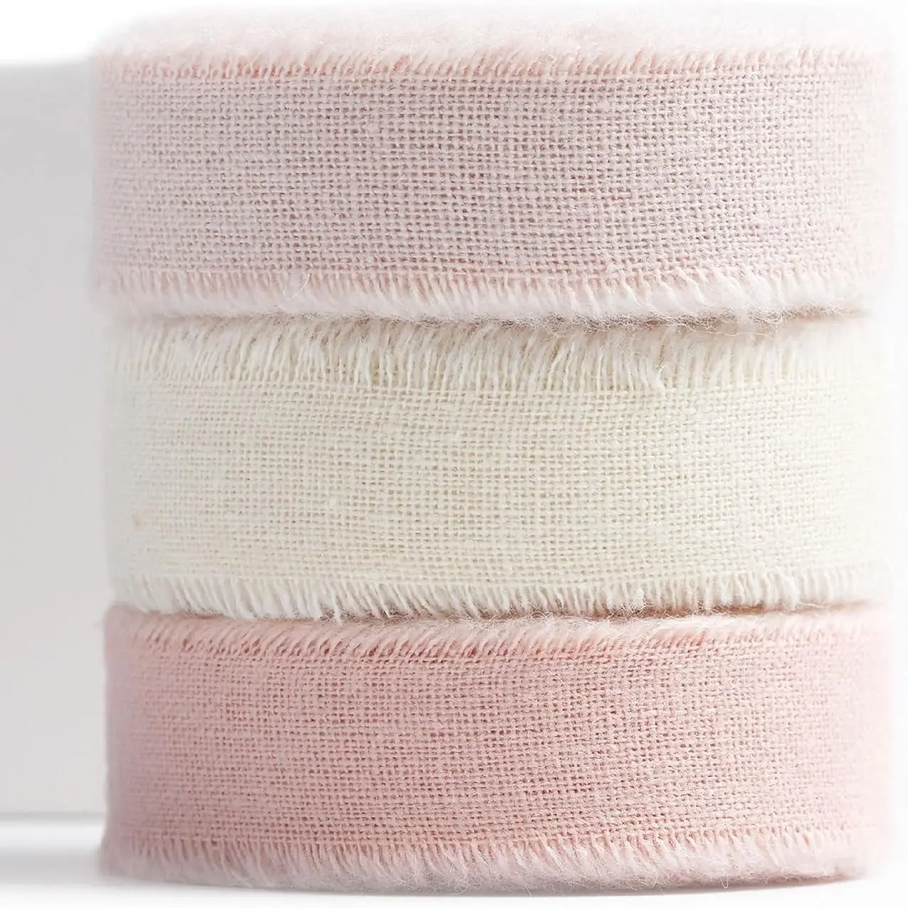 1 Roll Handmade Frayed Cotton Ribbon Suitable for Wedding Decor, Blush/Dusty Pink/Ivory Frayed Fabric - Frayed Edges for Bouquets, Invitations, Ceremony Aisle, Reception Tables, Party Favors & Floral Arrangements - Elegant Craft Ribbon