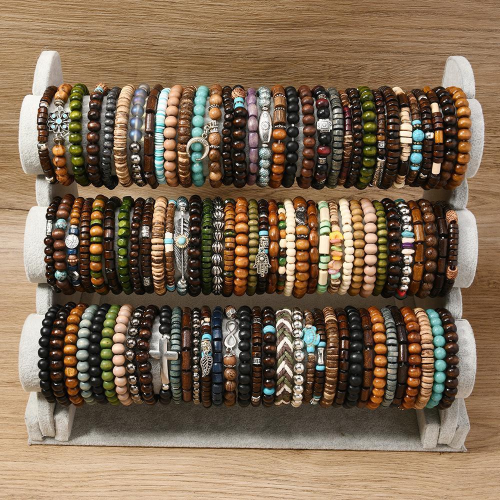 Random 36/41/72 Pcs Vintage Bohemian Style Beaded Bracelets Set - Handmade with Elastic String, Coconut Shell & Wooden Beads, Stylish Women's Retro Jewelry, Perfect for Daily Wear & Holiday Gifting
