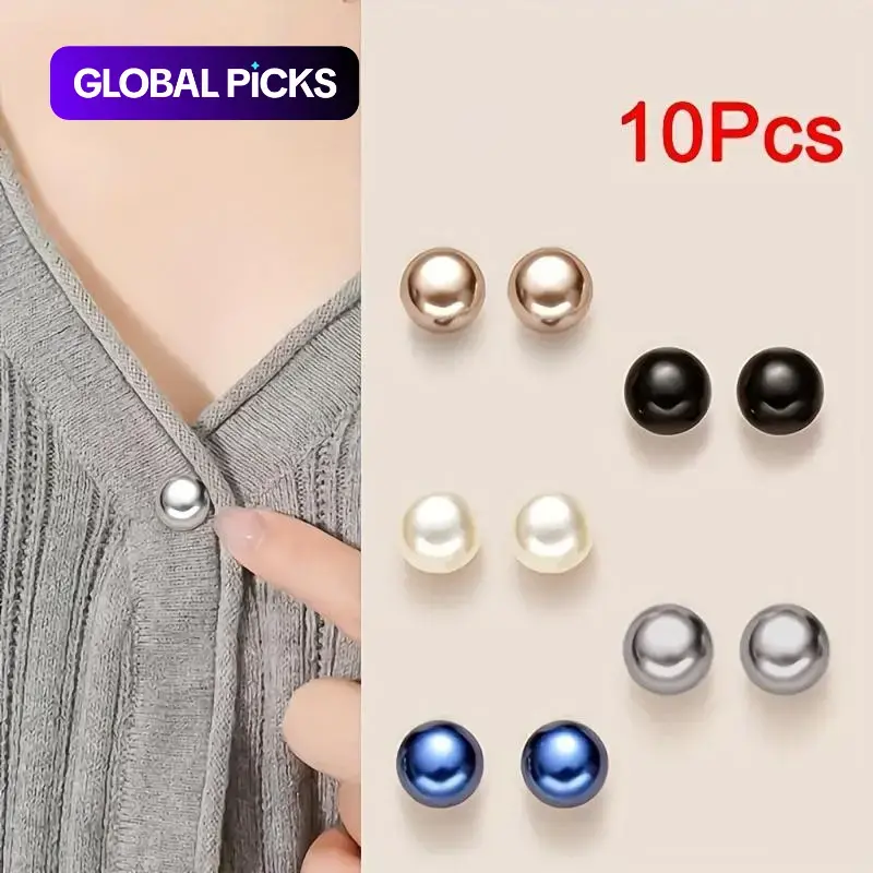 10pcs Faux Pearl Plastic Snap Buttons, Seamless Adjustable Ball Decorative Fasteners, Durable & Easy to Use, Suitable for Shirts, Dresses, Jackets & Coats, Buttons for Clothes #GLOBAL PICKS