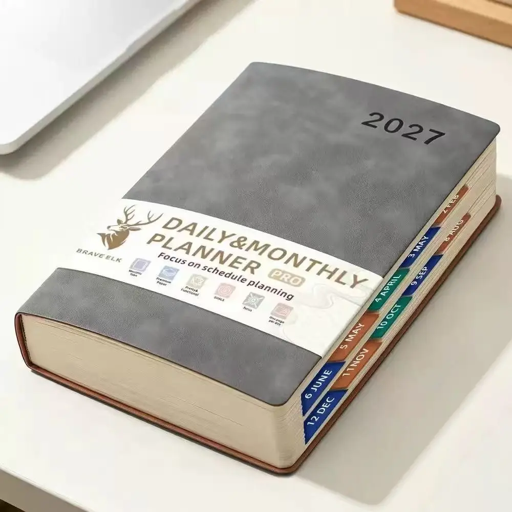 2027 Business Planner Notebook, A5 Leather-Style Hard Cover, 15-Minute Intervals, Monthly Index, Ideal for Office Meetings, Gift for Professionals, Productivity Planner
