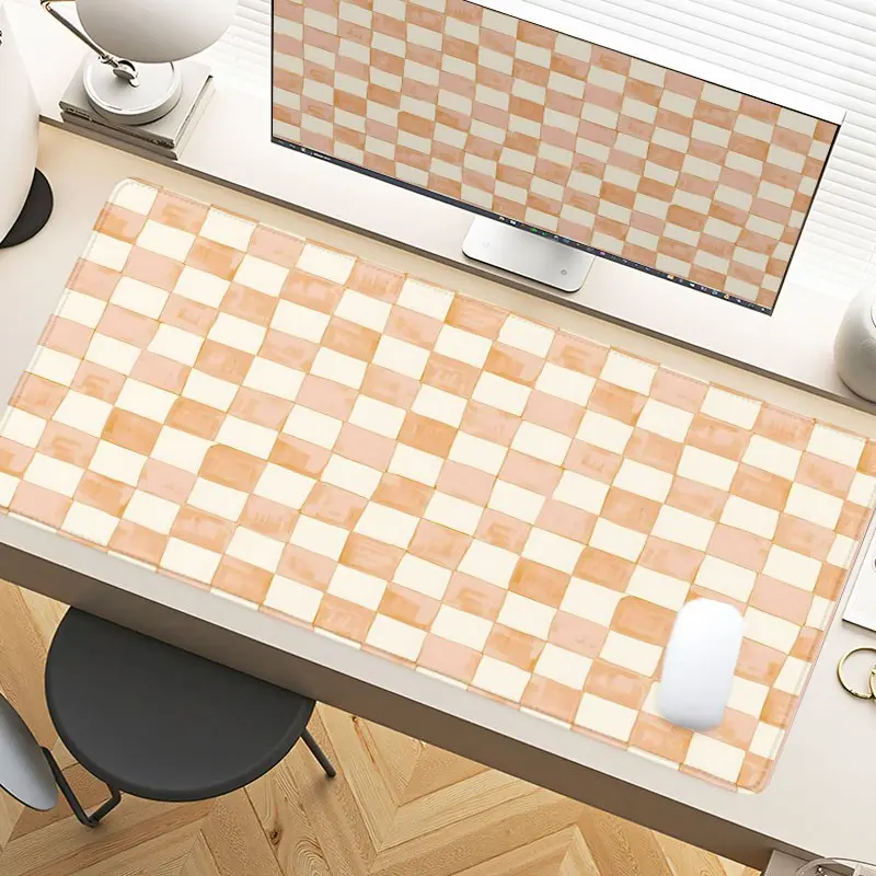 Desk Pad Watercolor Checkerboard Pattern Artistic Flair Mousepad XXL Mouse Pad For Laptop Desk Mouse Pad Extra Large With Non-Slip Rubber Base Stitched Edges Surface For PC Gamers Office Workers & Home Use Great Gift For Holidays And Special Occasions