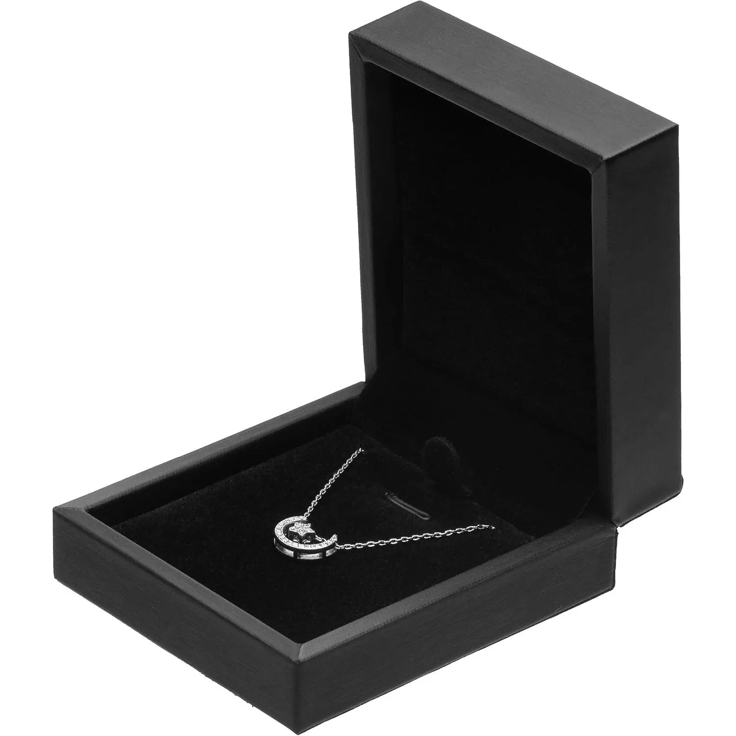 PU Leather Necklace Pendant Box for Wedding,  Storage Display Case (Black)