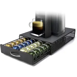 Nespresso Vertuoline Capsule Storage Drawer Vertuo Coffee Holder Metal Multiple Flavors Pods Organizer 40 Pcs Capacity