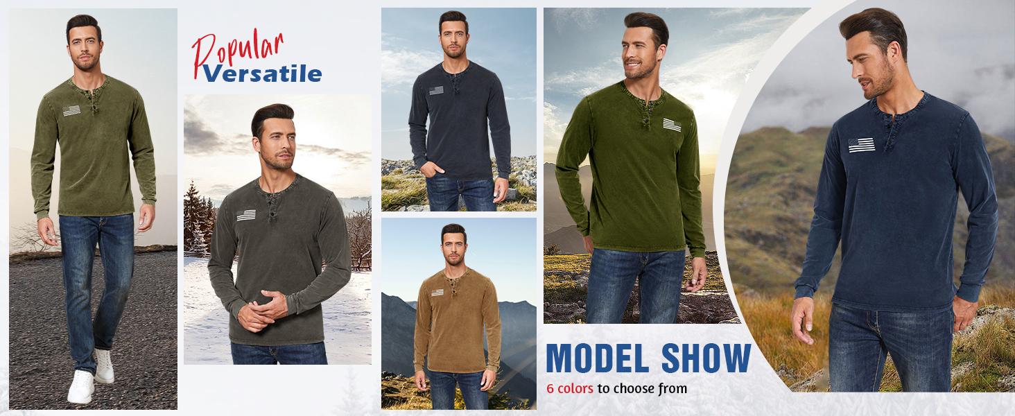 Beotyshow Mens Casual Button Short Sleeve Henley T-Shirts Patriotic Tactical Military Army Shirts for Men Crew Necks Menswear