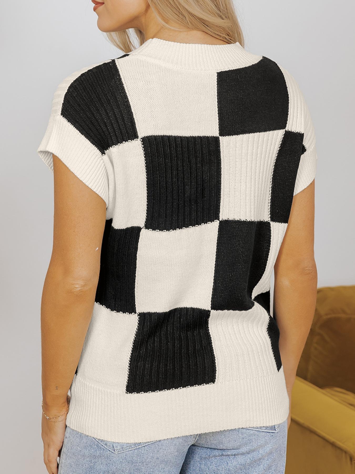 Women's Plaid Pattern Round Neck Sweater, Casual Slim-fitting Jumper for Daily Wear, Ladies Knitwear for All Seasons, Cozy Breathable Outfits