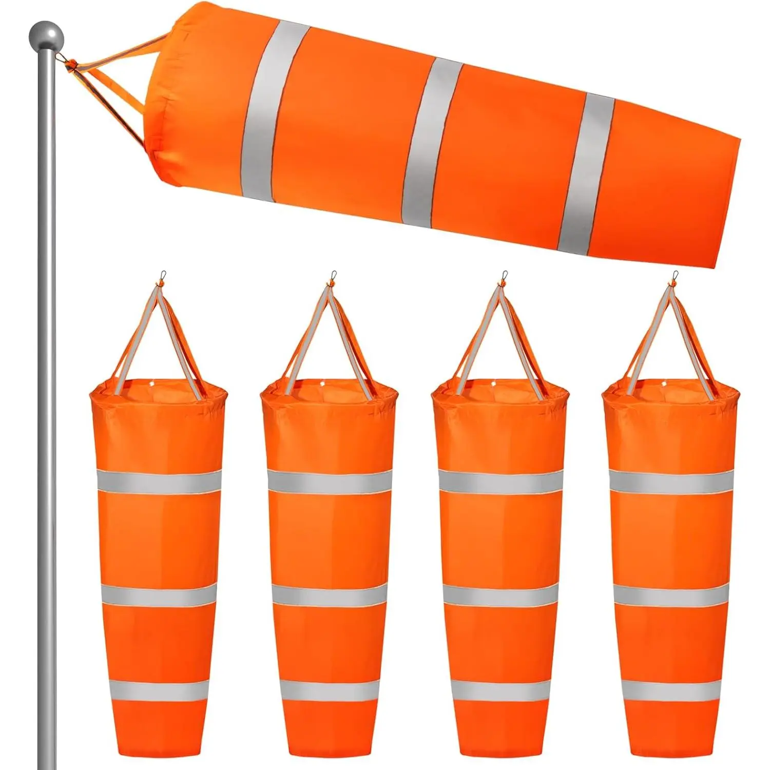 4 Pack 40 Inch Windsock, Heavy Duty Printed Wind Direction Measurement Sock Bag, Rip-Stop Orange Windsocks with Reflective Belt for Outdoors Airport Farm and Park