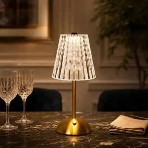 Modern Retro Gold Cordless Crystal Dining Table Lamp - 4000mAh Rechargeable Battery-Operated LED Lamp, Touch Control, 3-Color Dimmable, for Restaurant Decor, TikTok Viral Ambient Light for Romantic Dates bedroom living room hallway home Wireless Set