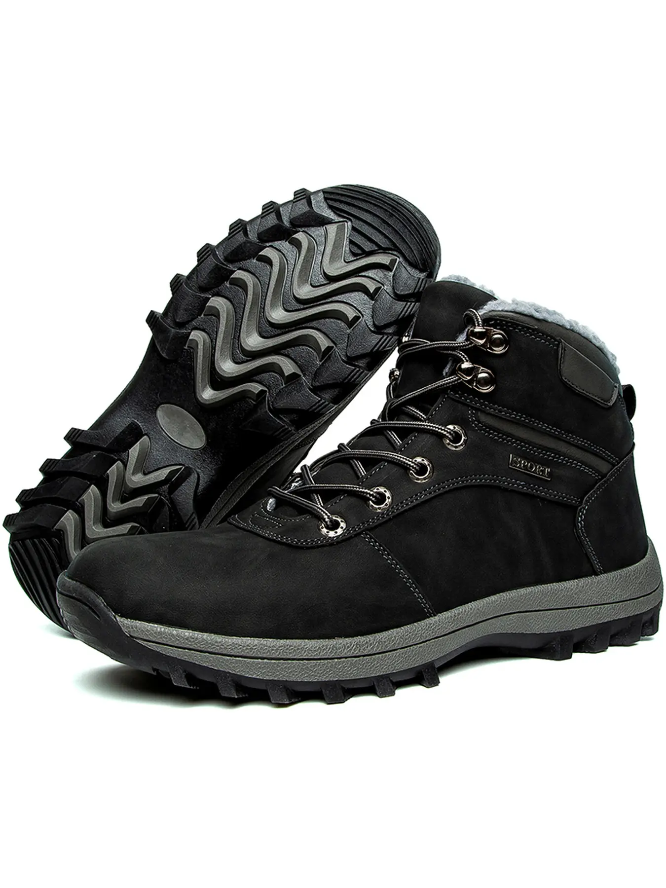 Unisex high-top winter ankle boots, comfortable wool-lined lace-up snow boots, durable non-slip outdoor cold-weather shoes