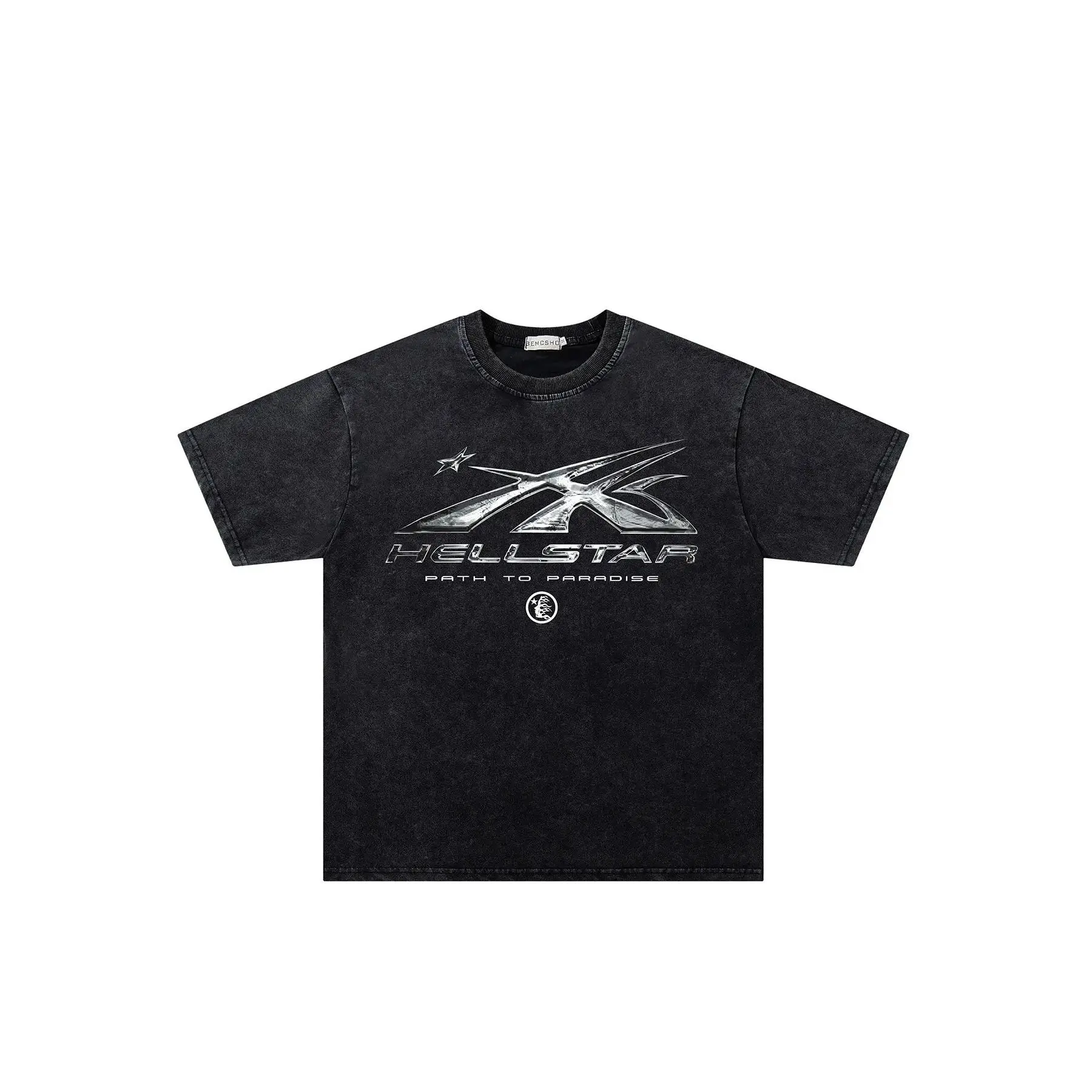 Men Women Summer Tropical New Trendy Fashion Casual Short Sleeve Round Neck Tee Shirt Top, Vintage Dark Streetwear Street Style Washed Tie-Dye Star Flame Graphic Design, Menswear