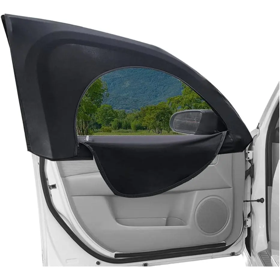 Upgrade Stretchable&Breathable SUV  Window Shade - Oversize Double Mesh for Heat Shading and &UV Protection -   Have  Shades for ,,SUV When Camping (Front window/2pcs)