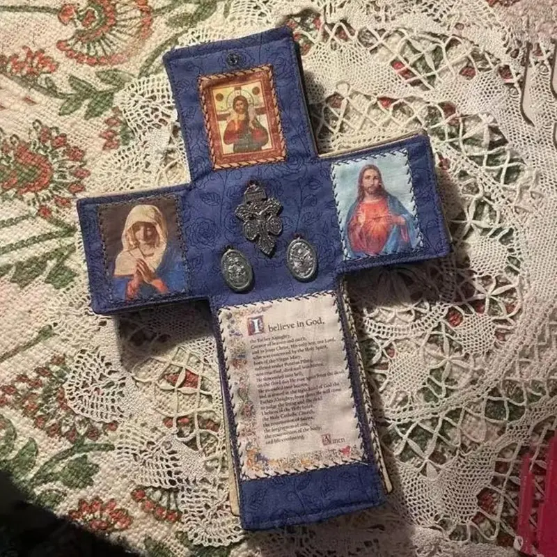 Handcrafted Pocket Shrine Catholic-Portable Travel Prayer Kit & Folding Personal Altar Gifts, religious decorations, Pocket Shrine with Silver Cross, Faith Edition Pocket Devotional, Pocket Prayer & Altar for Spiritual Faith Practices, Religious Supplies