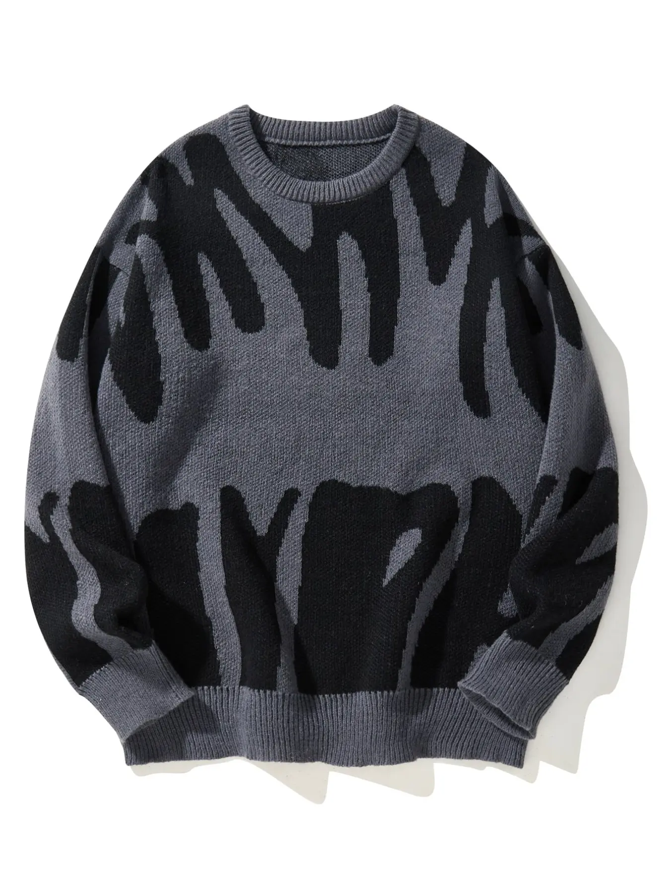 Men's Fall Winter Round Neck Graffiti Pattern Sweater, Unisex Casual Fitted Pullover, Soft Knitwear for Daily Wear, Comfortable and Stylish