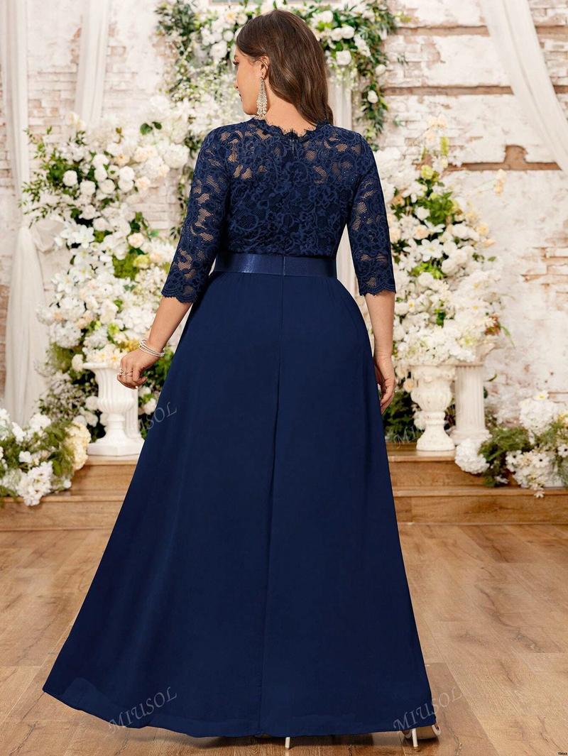 Formal Hem Pleated Elegant MIUSOL Floral Lace Chiffon Party Dress