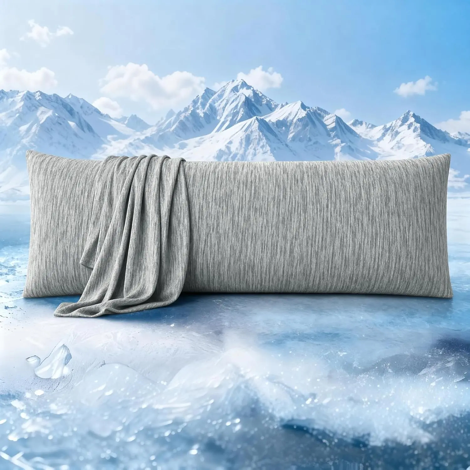 Cooling  Pillowcase for Hot Sleepers, Breathable  Pillow Cover, Double-Sided Cooling Fabric, Soft Silky , Ideal for Night Sweats, 20 x 54 Inch, Light Grey
