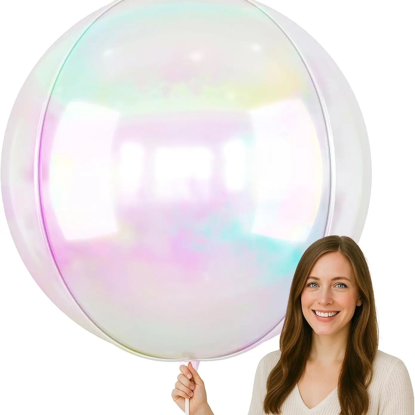50-Inch Giant Rainbow Round Foil Balloons, 3 Holographic Transparent 4D Balls, Party Decor for Birthday, New Year, Wedding, Underwater Mermaid Theme